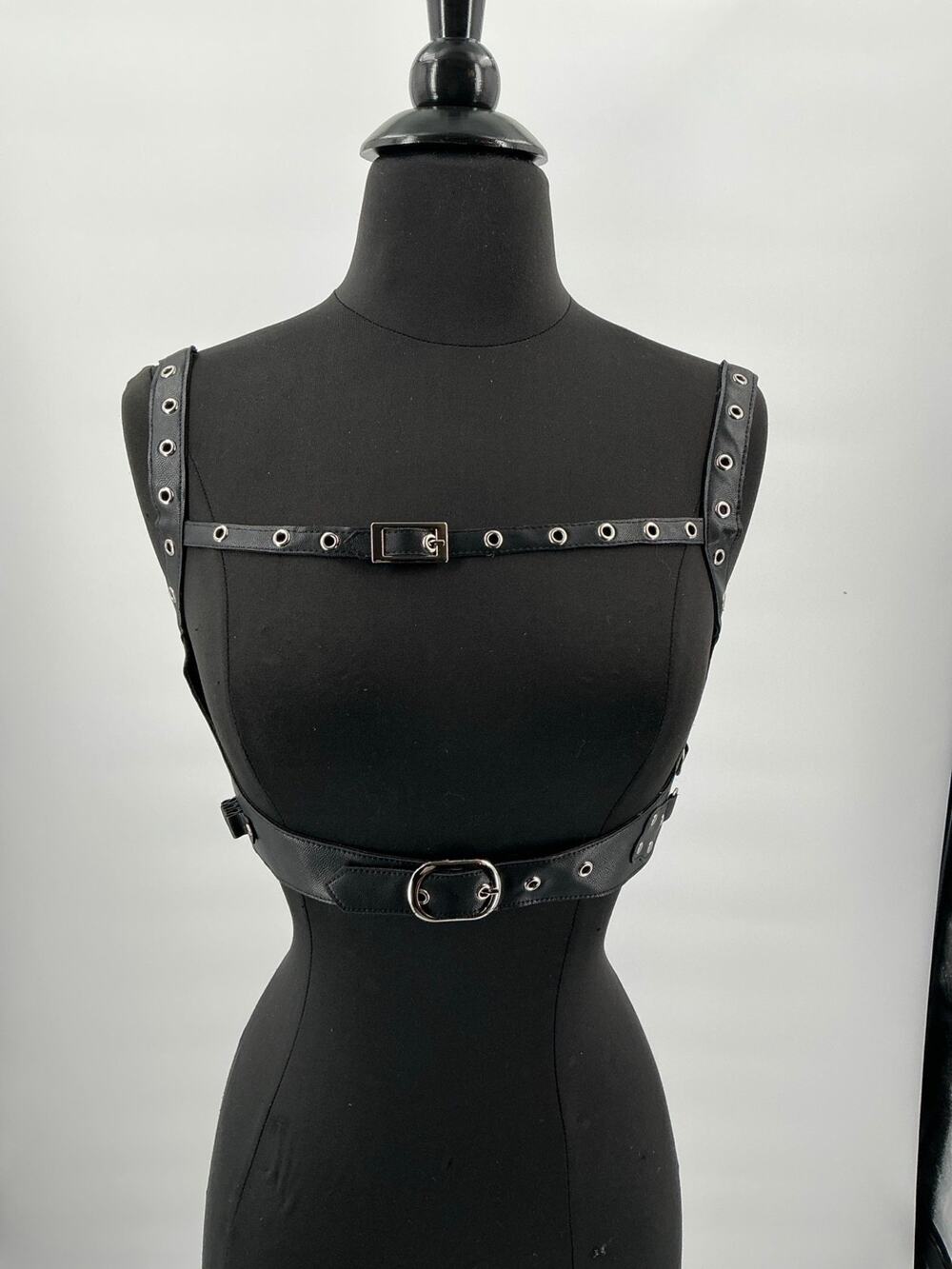 Black Faux Leather Grommet Harness Top Buckle Gothic Punk Small